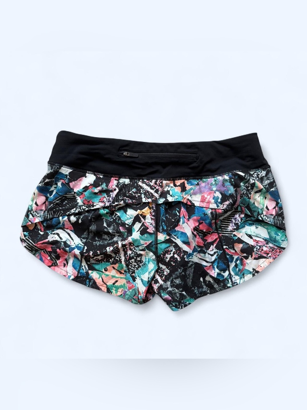 lululemon athletica Black Waistband Multicolor Abstract Print Athletic Shorts